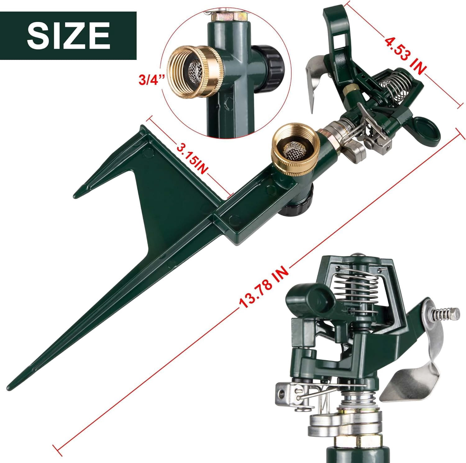 2 Packs Spike Sprinklers for Yard, Impact Sprinkler on Metal Step Base, Adjustable Zinc Alloy Water 360 Degree Large Area Yard Garden Lawn Irrigation