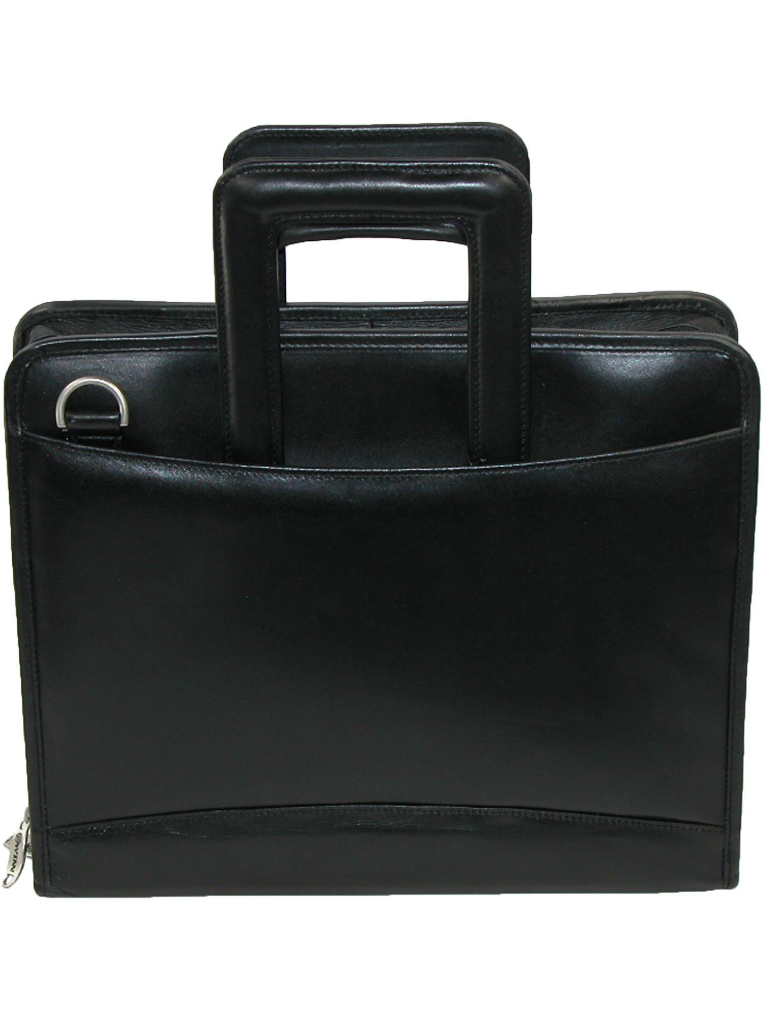 Winn International Leather 3 Ring Binder Portfolio with Shoulder Strap