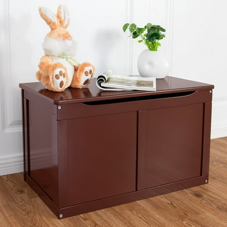 - Costway Coffee Wooden Toy Storage Box Chest Bench Organizer Safety Hinge Boys & Girls