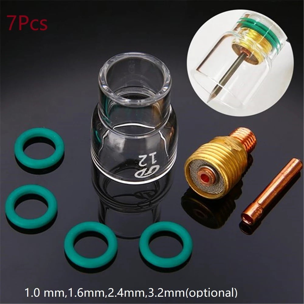 7pcs TIG Welding Torch Stubby Gas Lens Pyrex Glass Cup Kit For WP-9/20/25 Newest 