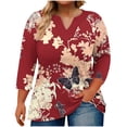 thumbnail image 2 of Rciityk Womens Tops 3/4 Sleeve Shirts Fall Fashion Casual V Neck Pullover Tunic Tops Loose Fits Floral Print Blouses, 2 of 5