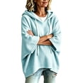 thumbnail image 2 of Blue Hoodies for Women Oversized Short Sleeve Hoodie for Women Casual Loose Batwing Half Sleeve Hooded Sweatshirt with Front Pocket Color Relaxed Fit Pullover Hoodie Daily Streetwear, 2 of 5