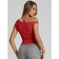 thumbnail image 5 of Womens Summer Off The Shoulder Sleeveless One Shoulder Ruched Asymmetrical Going Out Tank Crop Tops Shirts, 5 of 6