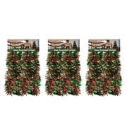 3pack 10ft red green Festive Garland,Christmas Tinsel Garland - 4.5in Width, Ideal for Christmas Furniture Decor, Flexible Decoration For Various Furniture