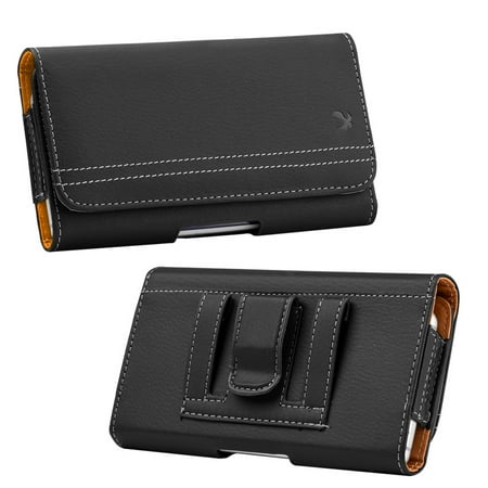 Apple Iphone Genuine Leather Luxmo Horizontal Leather Pouch Belt Case Cover, Genuine Leather Pouch Holster with Belt Clip And Belt Loops for Apple iPhone 6 Plus/ 6S Plus / 7 Plus/ 8 Plus Galaxy S6 S7 edge(Black) ()