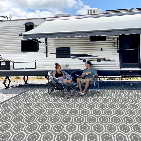 Alfombra de acampada al aire libre Fifame reversible con pajita