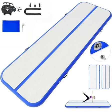 VEVOR Air Track, 20ft Inflatable Air Track Tumbling Mat with Electric Air Pump, 4in Thickness Tumble Track Mats for Gymnastics, Cheerleading, Yoga, Home Use, Blue&White