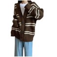 thumbnail image 2 of Dolkfu Striped Sweater Women Button Up Brown V Neck Sweater Coat with Pocket Casual Cardigan Womens Winter Tops, 2 of 3