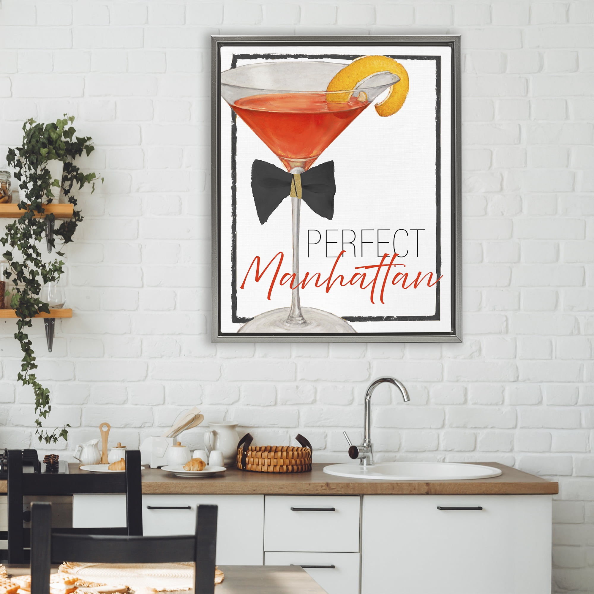 Stupell Industries Perfect Manhattan Cocktail Gray Framed Floater Canvas Wall Art, design by Lorenzo Collective