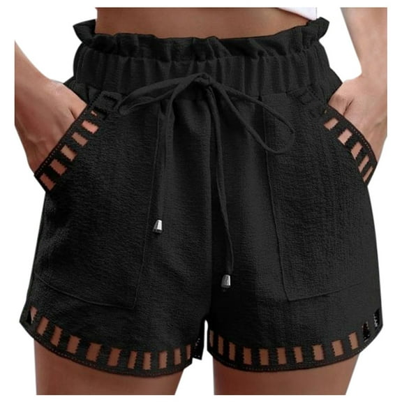 Women's Summer Shorts Solid Color Thin Hollow Tight Waist Baggy Dressy Casual Womens Jorts with Pockets S-2XL