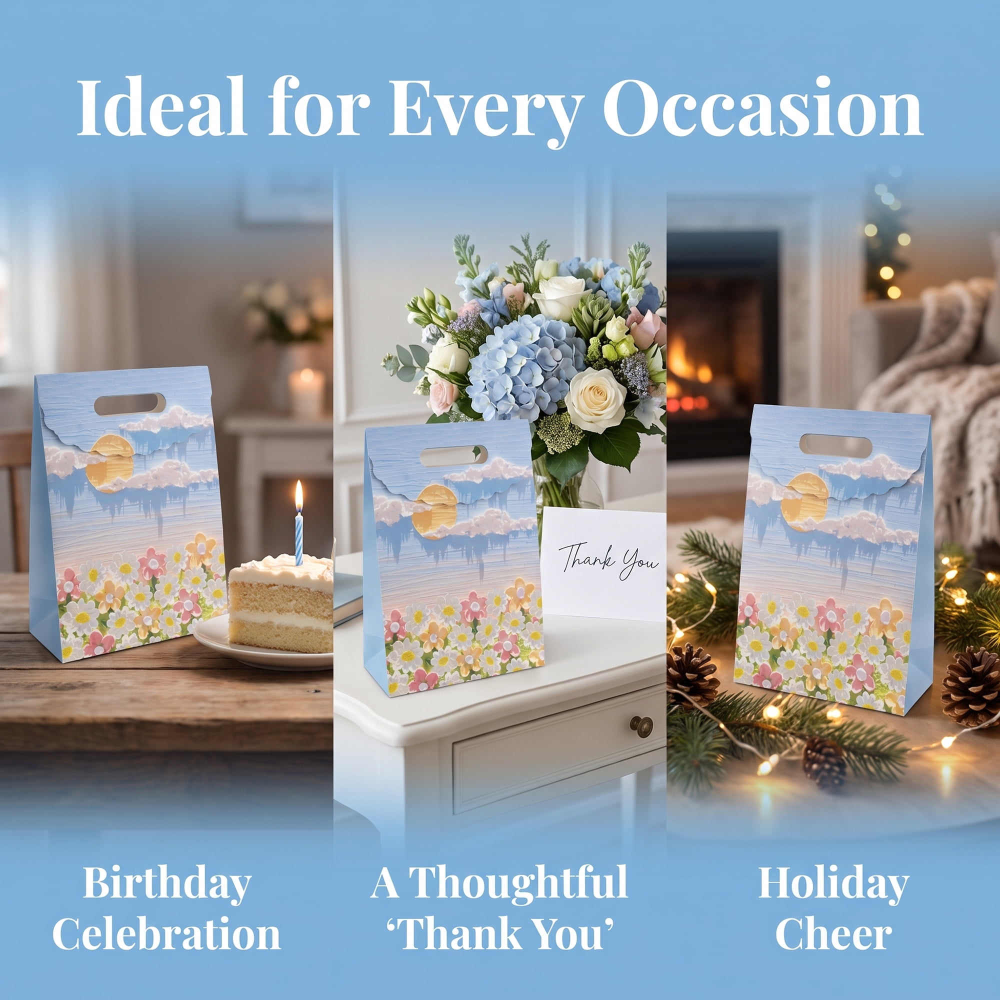 Unique Bargains Thickened Gift Bags with Comfortable Handles Blue 7.5" x 3.5" x 10.6"