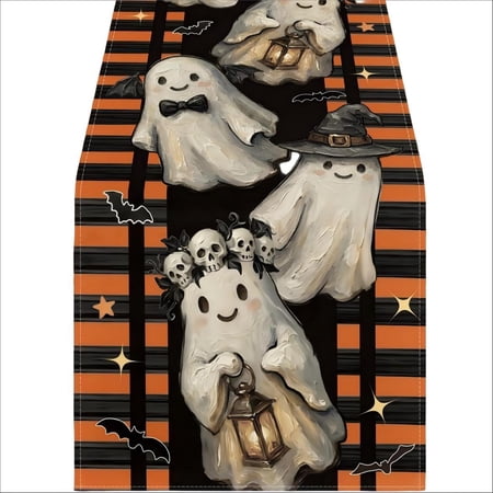 Halloween Table Runner Cute Spooky Halloween Decorations for Home Indoor Halloween Party Decorations Polyester Striped Table Runner for Holiday Gatherings (178 Characters)