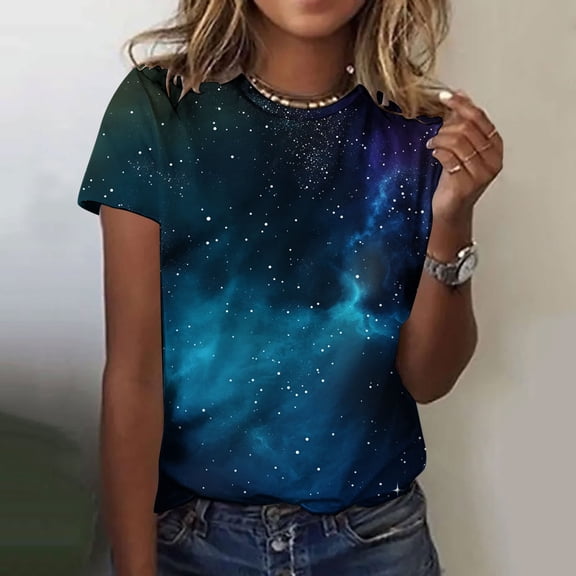 HBYJLZYG Unisex Galaxy Print T-Shirt, Short Sleeve Crewneck Summer Top, Casual Graphic Tee for Women and Men, Lightweight Breathable Vacation Shirt, Trendy Everyday Wear