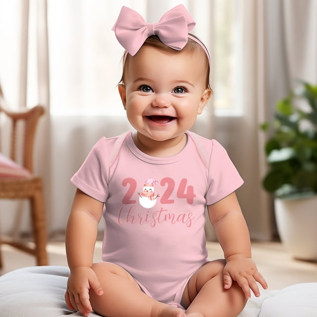 Mono de bebé con estampado navideño 2024, mono informal de cuello redondo para bebé, mono de manga corta cómodo a la moda, ropa para el día de Navidad