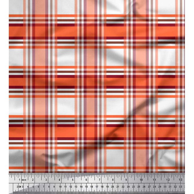 Soimoi polyester Crepe Fabric Gingham Check Decor Fabric Printed Yard 52 Inch Wide