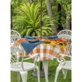 thumbnail image 2 of Outdoor Tablecloth with Umbrella Hole and Zipper, Thanksgiving Round Table Cloth 54 Inch Waterproof Tablecloth, Fall Pumpkin Sunflowers Orange White Plaid Picnic Table Cover for Patio Camping, 2 of 7