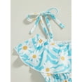 thumbnail image 6 of Wassery Toddler Girls Summer Casual Jumpsuit 9M 18M 24M 3T 4T Blue Sleeveless Ruffle Collar Floral Playsuit, 6 of 7