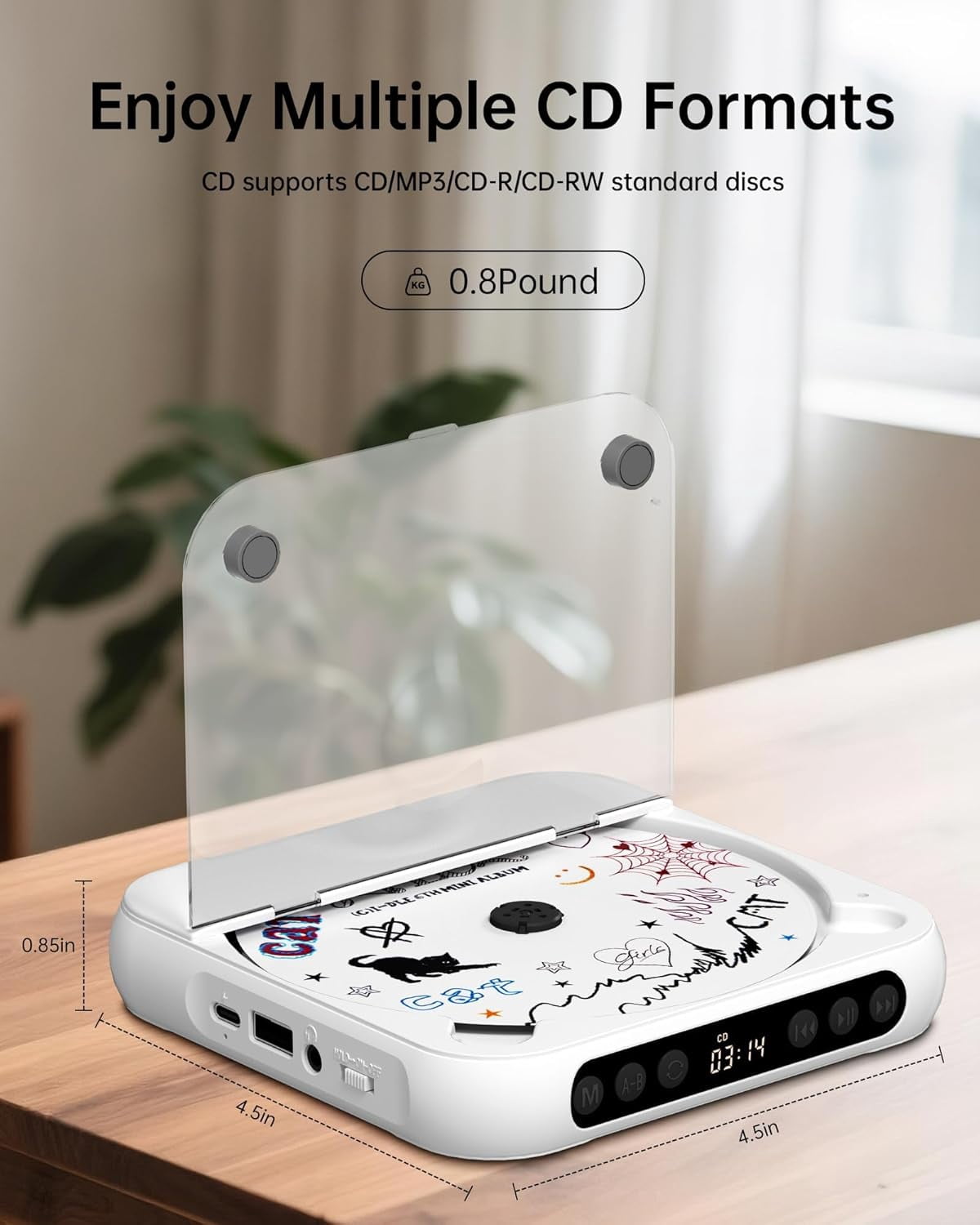otnbgsr Portable CD Player Bluetooth 2026 Upgrade Rechargeable Music Player Dual Speakers LCD Display Support CD USB AUX MP3 with Headphones