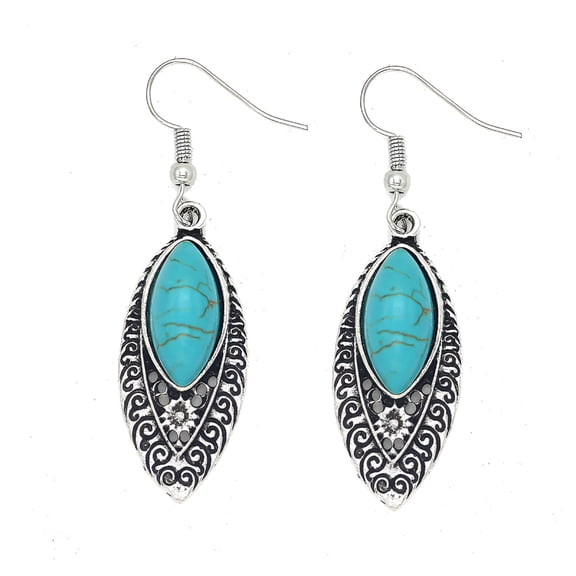 DESIGNICE Turquoise 925 Silver Vintage Ear Hook Earrings Women Wedding Dangle Drop Jewelry