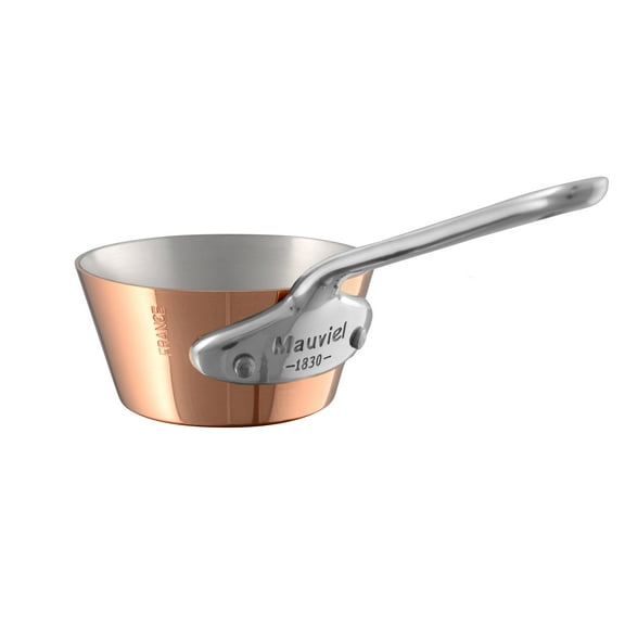 Mauviel M'Minis 1mm Copper Mini Splayed Saute Pan With Pouring Edge, And Cast Stainless Steel Handle, 0.15-Qt