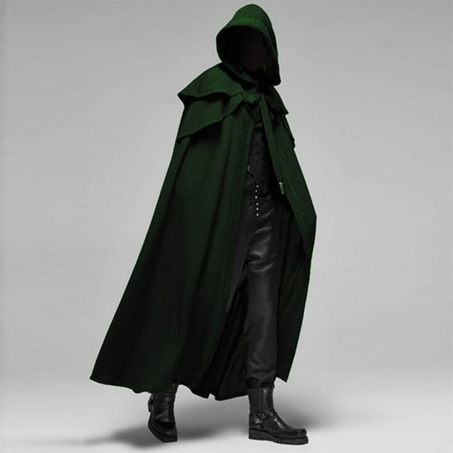 Capa negra suelta con capucha Vintage Medieval para hombres, gabardina elegante a prueba de viento, Poncho largo de invierno, Poncho gótico, Cosplay de monje