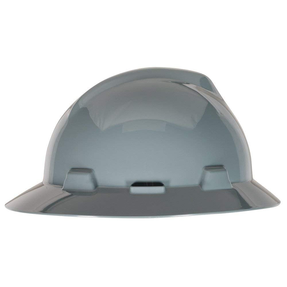 MSA 475367 V-Gard Full-Brim Hard Hat With Fas-Trac III Ratchet Suspension  Polyethylene Shell, Superior Impact Protection, Self Adjusting Crown Straps - Standard Size in Navy Gray