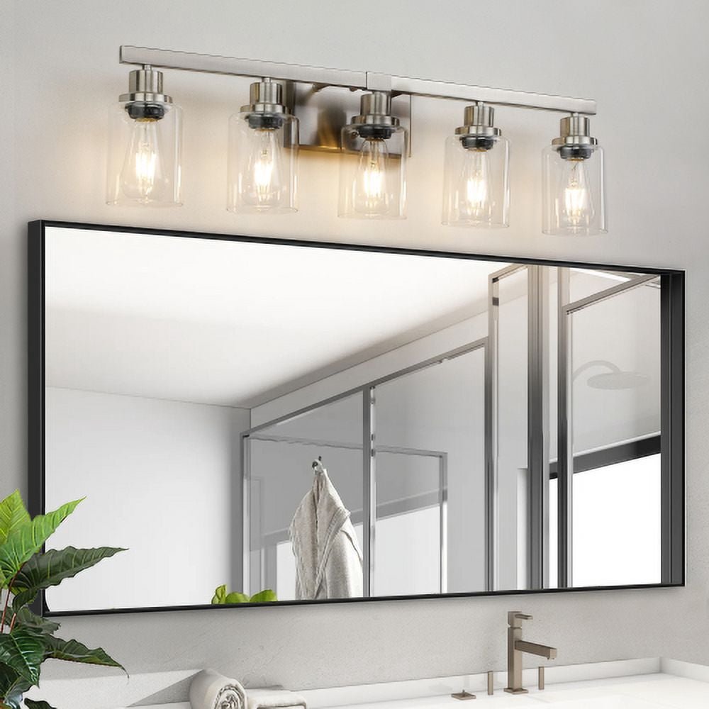 Hi-LIGHTS,Modern 5-Light Bathroom Vanity Light Fixture with Clear Glass Shades & Brushed Nickel Finish,Perfect for Bathroom,Dressing room,Living Room,Bedroom(Brushed Nickel)