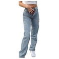 thumbnail image 1 of Gibobby Pantalones mezclilla mujer Pantalones de pierna estampados Pantalones anchos de pierna Pantalones Jeans Pantalones de mujer rectos(Azul,M), 1 of 5