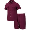 thumbnail image 5 of GERsome Men's 2 Piece Outfits Summer Short Sleeve Button Down Shirts and Shorts Sets with Pockets Solid Color Vacation Lounge Set S-3XL, 5 of 9