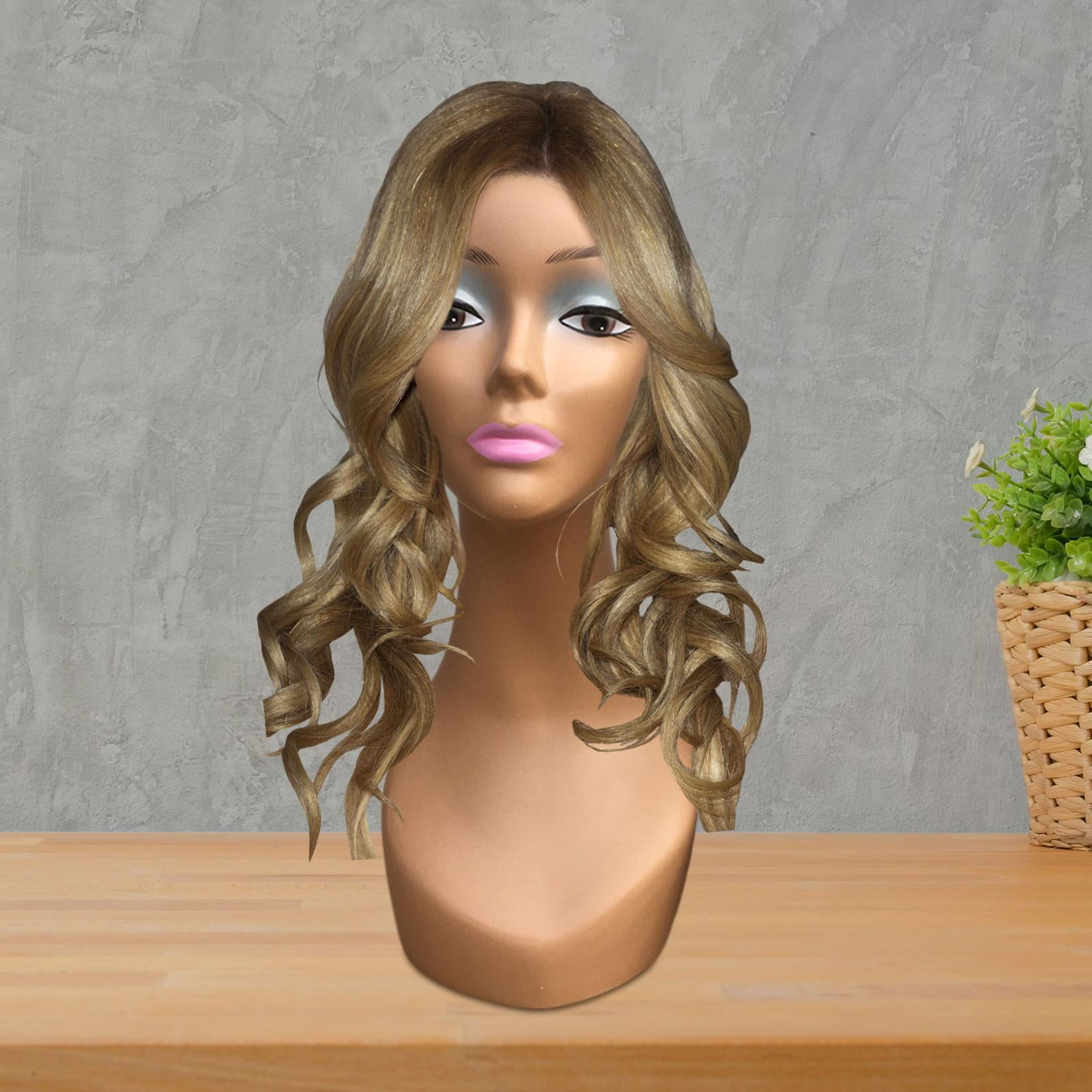 Female Bald Mannequin Head Hat Display Rack with Makeup Smooth 19inch Manikin  Display Stand for Glasses s Making Blue