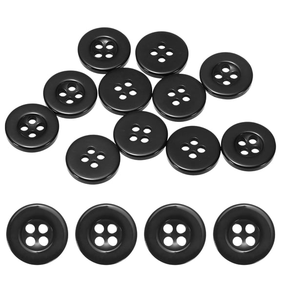 Uxcell Sewing Buttons [10pcs] - 0.5 Inch/ 12.5mm 20L Resin Round Flat 4-Hole Craft Replacement Buttons for Coats & Sewing Clothing & DIY - [Black]