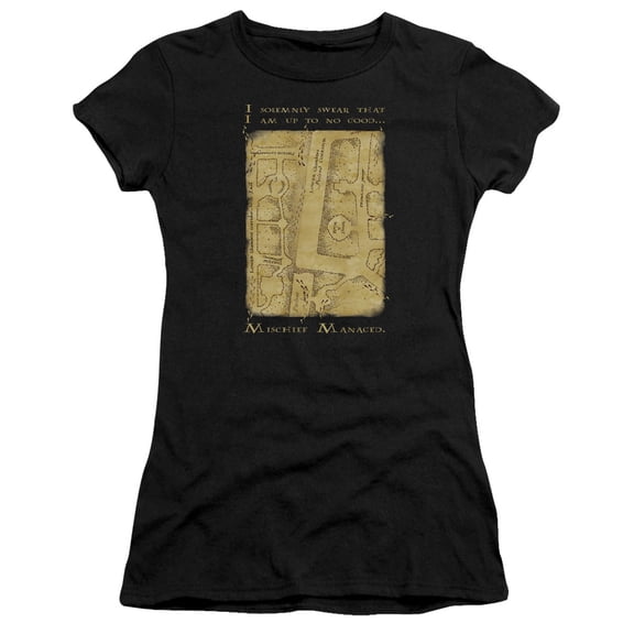 Harry Potter Marauders Map Interior WordS/S S Junior Women's T-Shirt Sheer Black