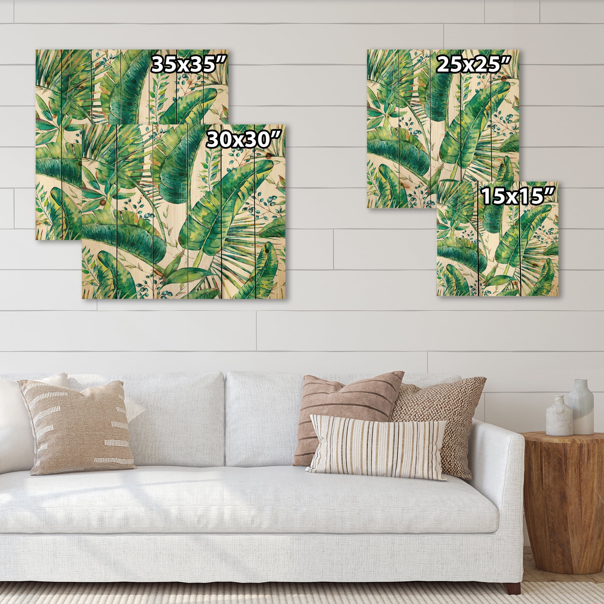 Designart 'Ancient Pattern Of Banana Leaves' Lake House Print on Natural Pine Wood