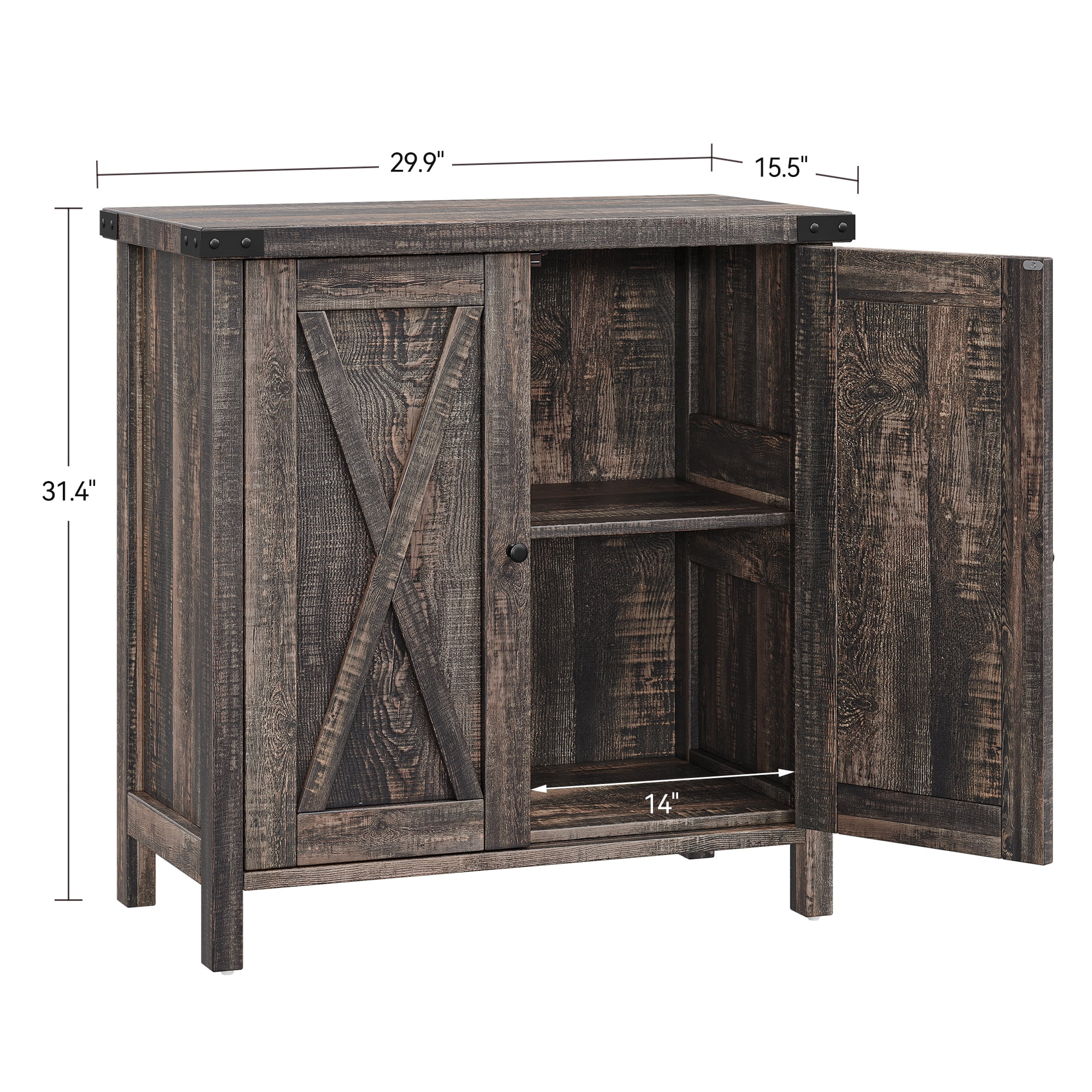 Yeshouse Storage Cabinet with Doors and Shelves, Dark antique oak, 30” L x 15.7” W x 31.5” H Inches