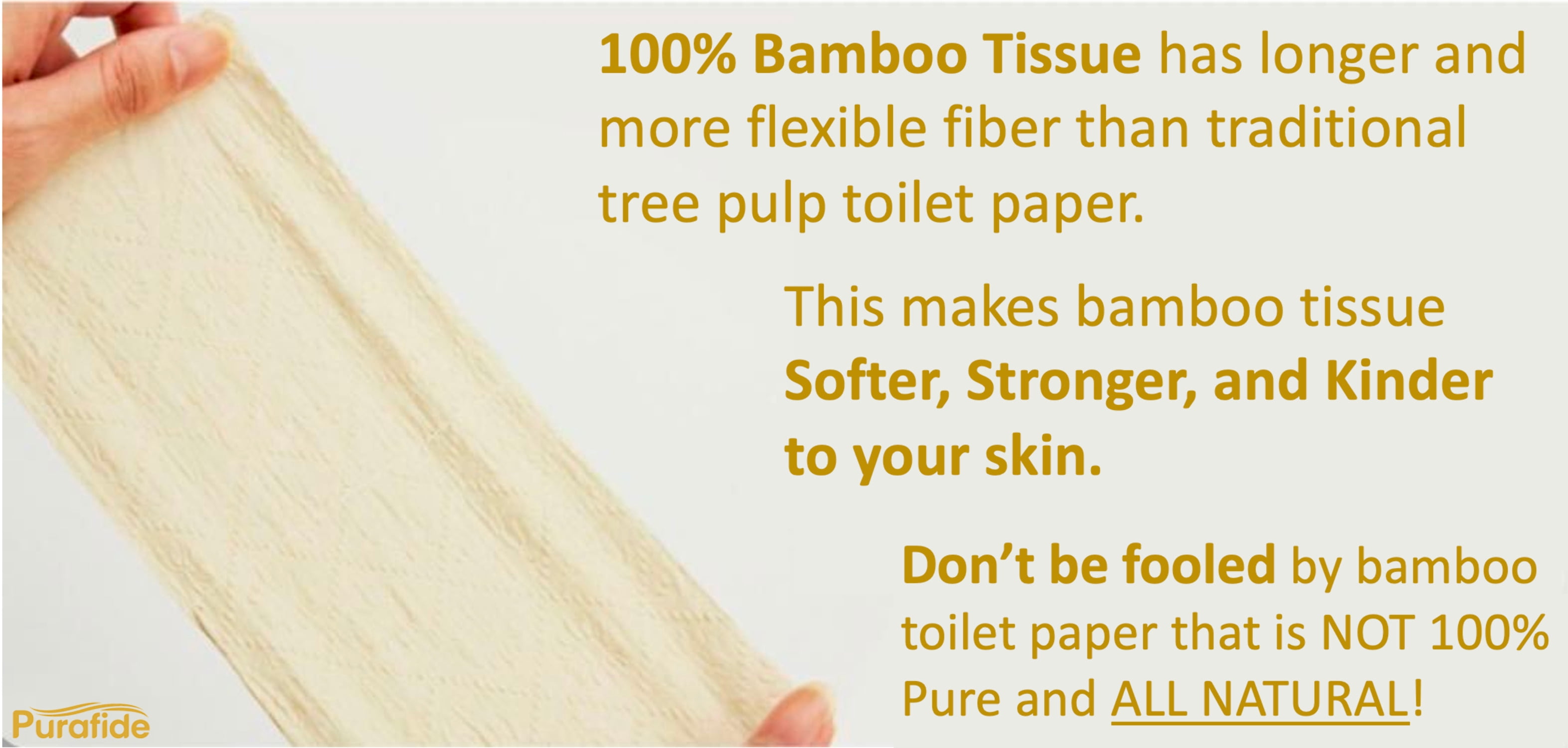 Bamboo Toilet Paper, 100% Pure, All-Natural, Tree-Free, and Chem Free Paper, Extra Thick 3-Ply, 16 GSM Sheets, 8 Large Toilet Paper Rolls, 300 Sheets Per Roll