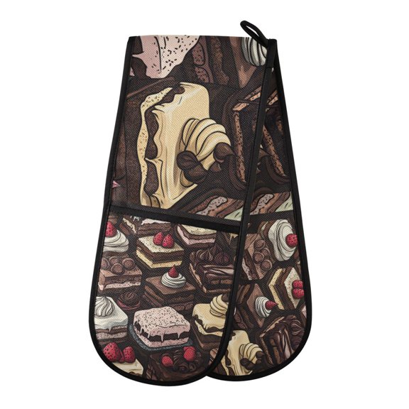 Yayeee Double Oven Mitt Kitchen Heat Resistant Baking 35" x7" Quilted Glove, Black Chocolate Cakes
