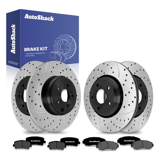 AutoShack Front Vented & Rear Solid Drilled & Slotted E-Coated Brake Rotors   Premium Ceramic Pads 12-PC Brake Kit Replacement for 2015-2017 Honda Odyssey ShadowGuard