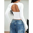 thumbnail image 4 of Women'S Square Neck Shirt Long Sleeve Tees Fitted Going Out Tops White L, 4 of 5