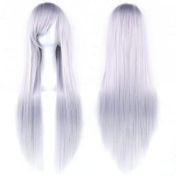 Firefly Hope 80cm Long Straight Synthetic Wig with Bangs, Colorful Style for Party ( Sliver Grey)