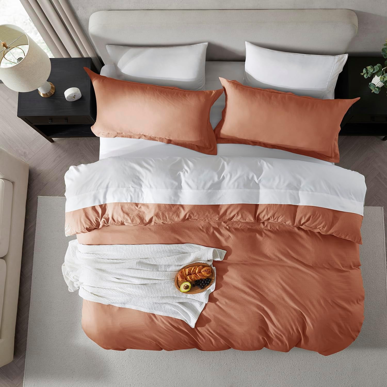 LammaLoe Duvet Cover Twin/Twin XL Size, Soft Prewashed 2-Piece Duvet Cover Bedding Set with 1 Pillow Sham, Rust