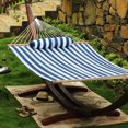 thumbnail image 6 of Prime Garden Double Quilted Fabric Hammock with Pillow, Hardwood Spreader Bars, Heavy Duty 450-Pound Weight Capacity, Perfect for Outdoor Patio Yard Beach, Navy Blue Stripe, 6 of 7