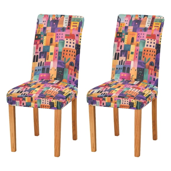 Yayeee 2 Pack Dining Chair Covers Stretch Parson Chairs Slipcovers Seat Protector, Art Buildings
