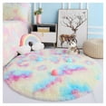thumbnail image 2 of DweIke Round Rug for Bedroom,Soft Shaggy Area Rugs for Living Room Decor,Fluffy Circle Carpets for Nursery,3'x3',Rainbow, 2 of 7