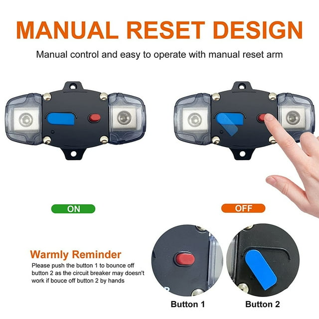 VONKY 12-48V Large Current Manual Reset Automatic Circuit Breaker RVs Waterproof Housing Overload Protection Fuse Holder Accessories 100A