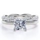 thumbnail image 1 of JeenMata Juego de Anillos de Boda de Cuatro Puntas con Corte Princesa de 1,50 Quilates Infinity Eternity con Baño de Oro Blanco de 18 K sobre Plata (Personaliza la Banda de Tu Anillo de Bodas), 1 of 6