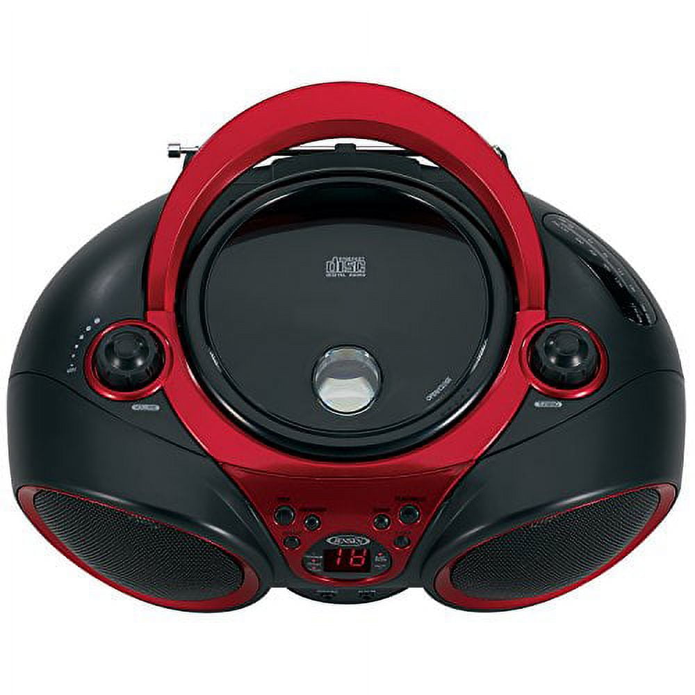 Jensen CD-490 Portable Boombox, AM/FM Radio, Aux Line-In, Red/Black