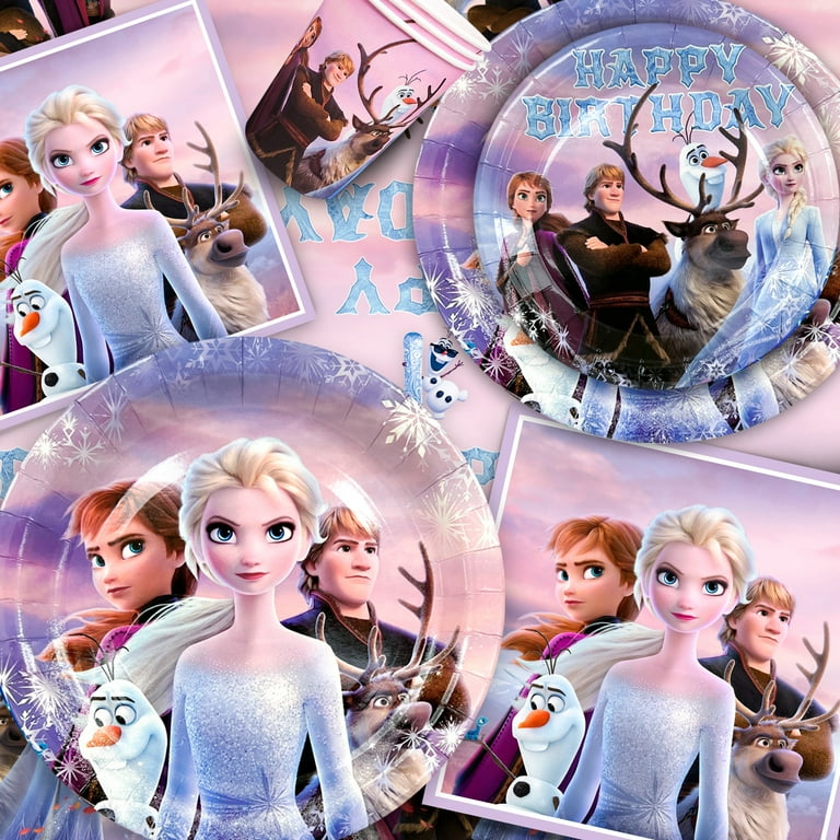 Frozen Birthday Party Supplies,184pcs Frozen Birthday Decorations&Tableware Set-Frozen Party Plates Cups Napkins Cake Toppers Tablecloth Balloons Banner etc Frozen Party Decorations for Girls Kids