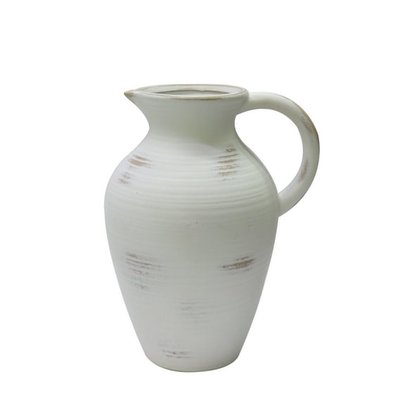 Better Homes & Gardens Hand Brushed Washed Ceramic Pitcher Vase, 12", White