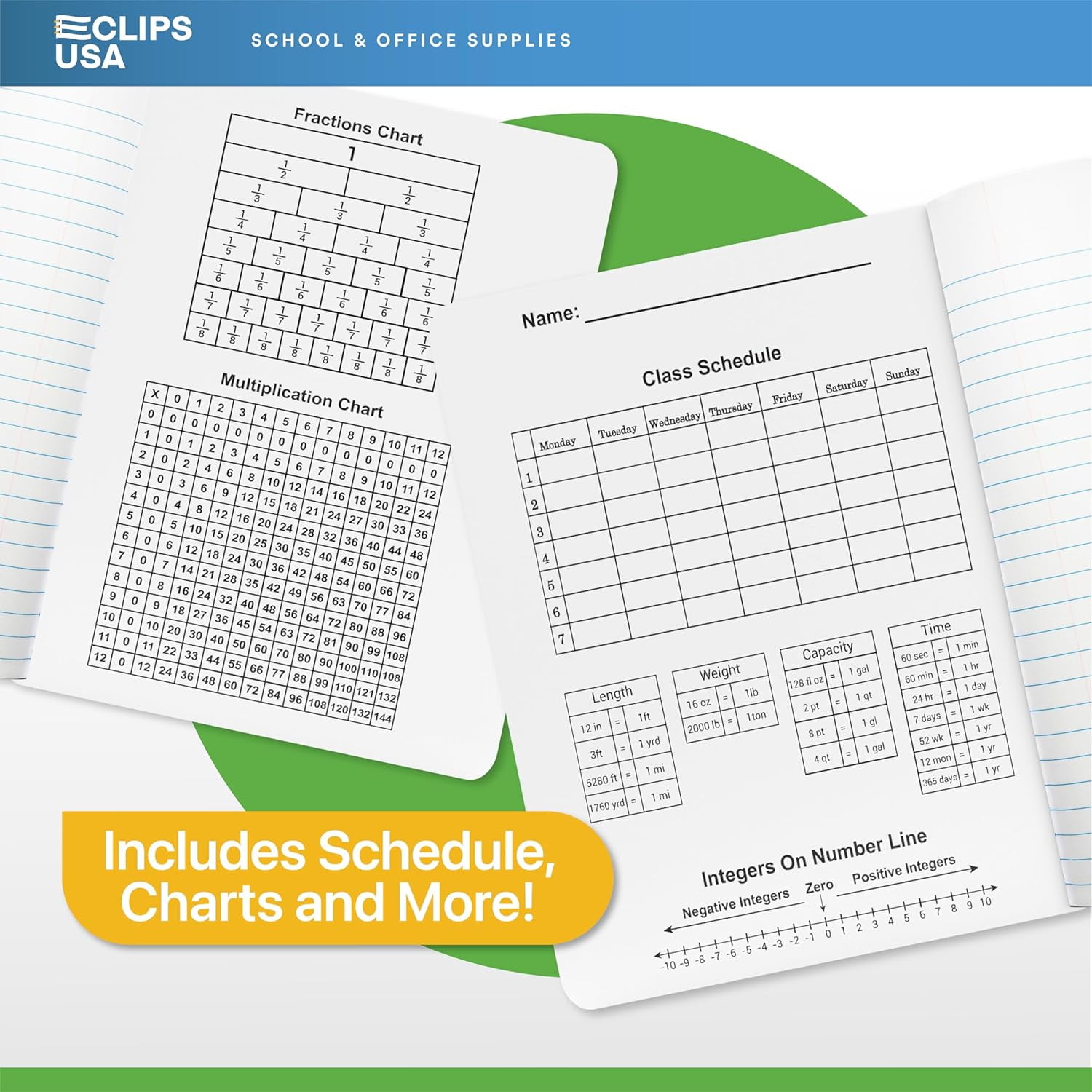 E-Clips USA 100-Sheet Wide-Ruled Hard Cover Composition Notebooks, Green, 48-Pack Bulk