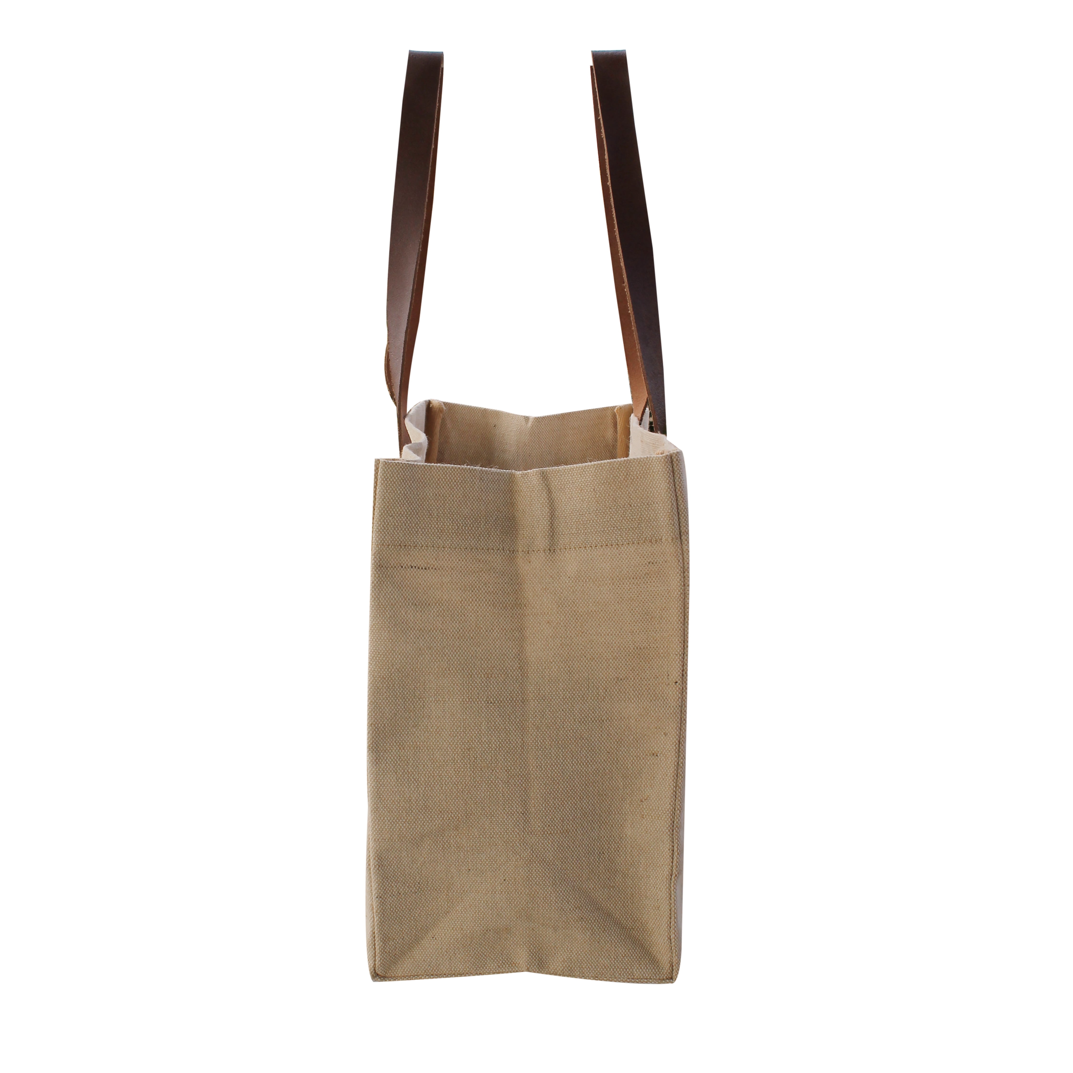 Reusable Grocery Bag Shopping Tote Cotton Jute Burlap with Leather Handles 